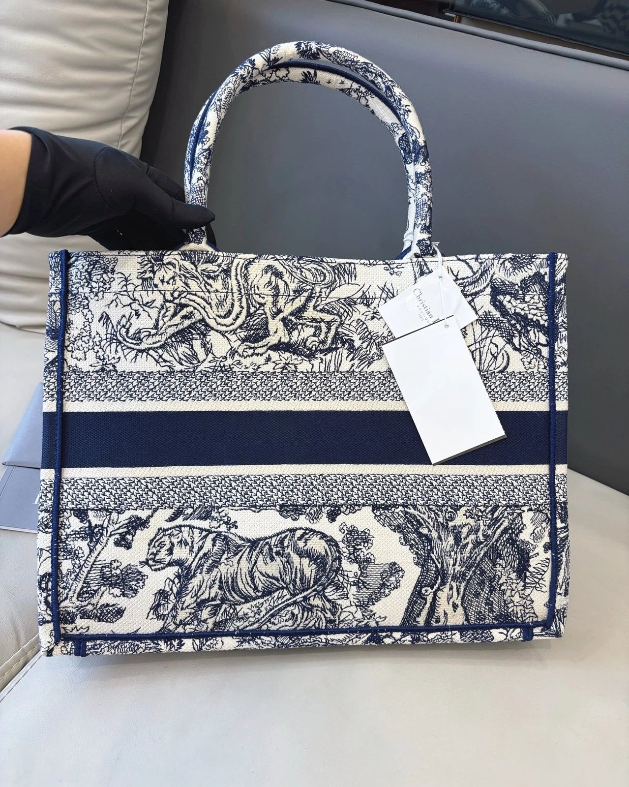 Excellent Condition Christian Dior Book Tote MM Blue Handbag