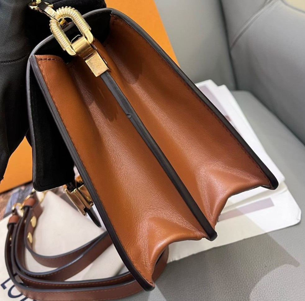 Louis Vuitton Dauphine MM Monogram Chain Shoulder Bag Crossbody Brown Women