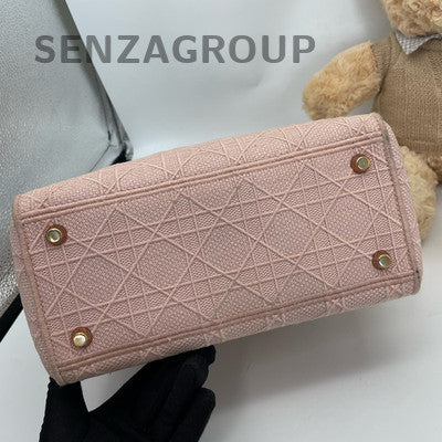 Dior Lady Dior Embroidered Handbag Pink Gold Classic Women's Bag