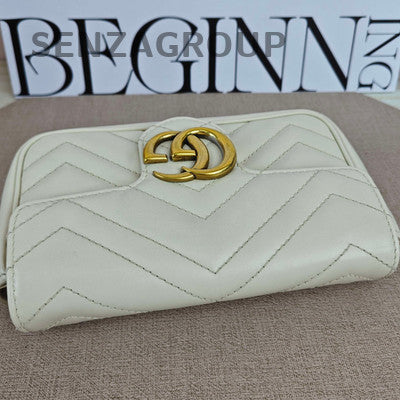 Gucci Marmont Mini Chain Shoulder Bag in White Gold - Women's Fashion