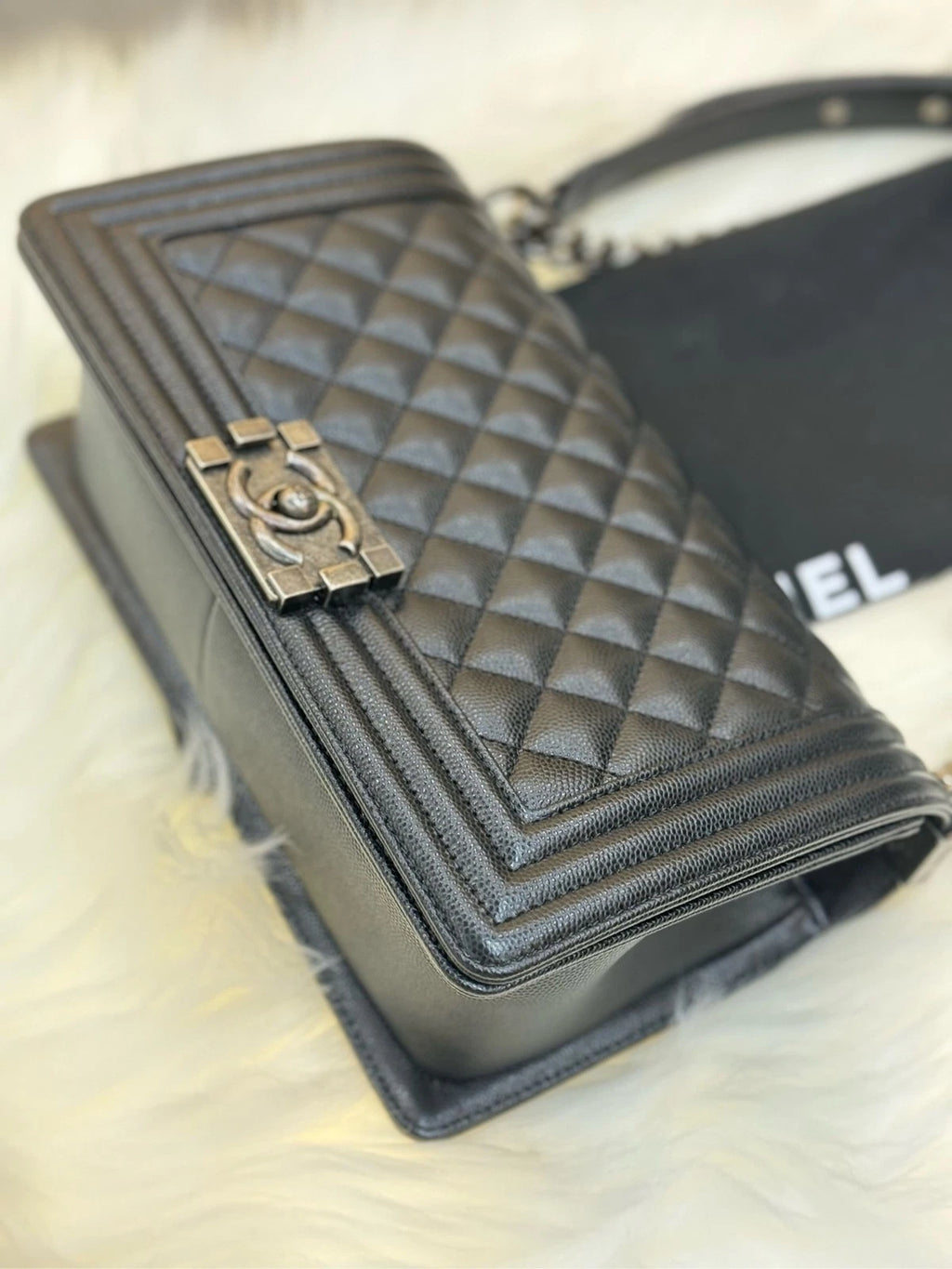 CHANEL Leboy Medium Black Silver Hardware Shoulder Bag For Women