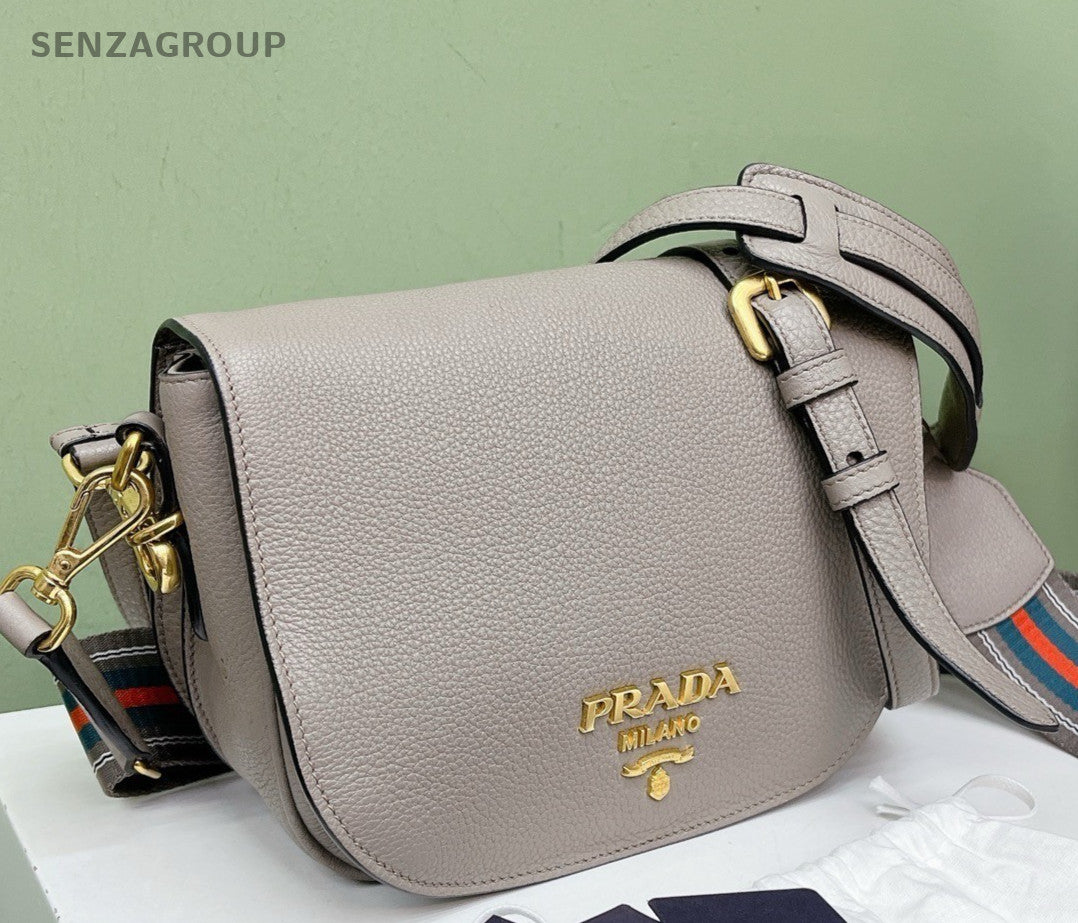 Prada Pionniere Saddle 2Way Shoulder Bag Crossbody Gray Gold Women Classic