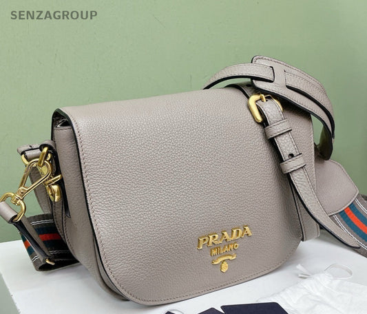 Prada Pionniere Saddle 2Way Shoulder Bag Crossbody Gray Gold Women Classic