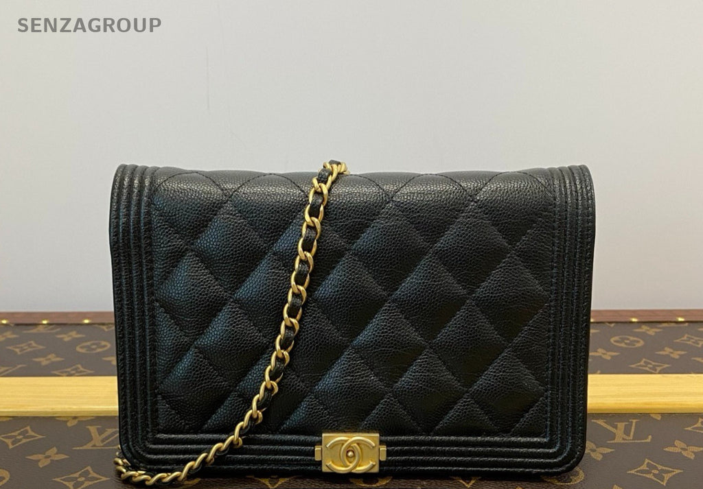 Chanel Leboy woc Diamond Pattern Chain Shoulder bag Crossbody Black Gold Women