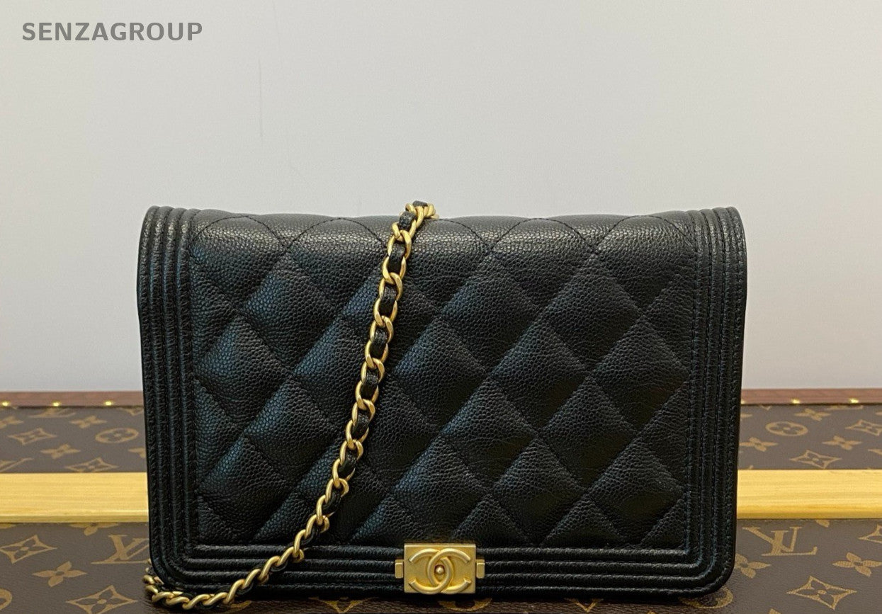 Chanel Leboy woc Diamond Pattern Chain Shoulder bag Crossbody Black Gold Women