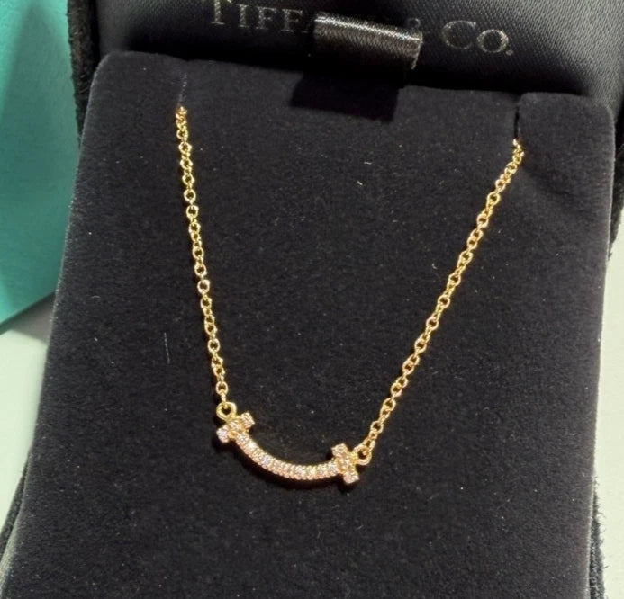 Tiffany &amp; Co. Tiffany T Smile Mini Diamond Necklace 18K Pink Rose Gold