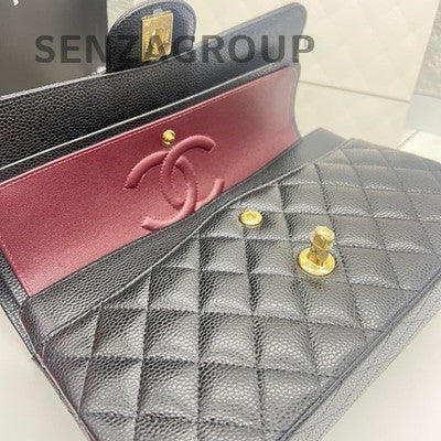 Chanel Black Caviar Classic Flap Medium Chain Shoulder Bag Women