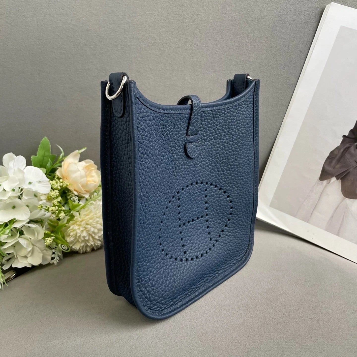 Hermes Mini Evelyne Blue Leather Crossbody Bag For Women