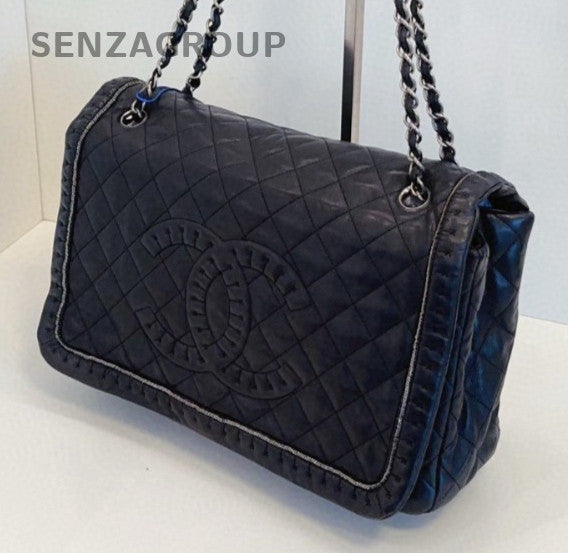 Chanel Calfskin Chain Shoulder Bag Black Silver Used Women Classic Diamond