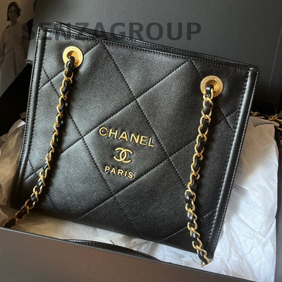 Chanel Black Gold Tote Mini Chain Shoulder Bag Quilted Pattern