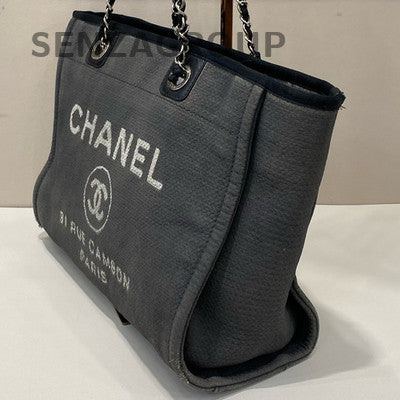Chanel Grey Silver Hardware Tote Chain Shoulder Bag Classic Fashion Women