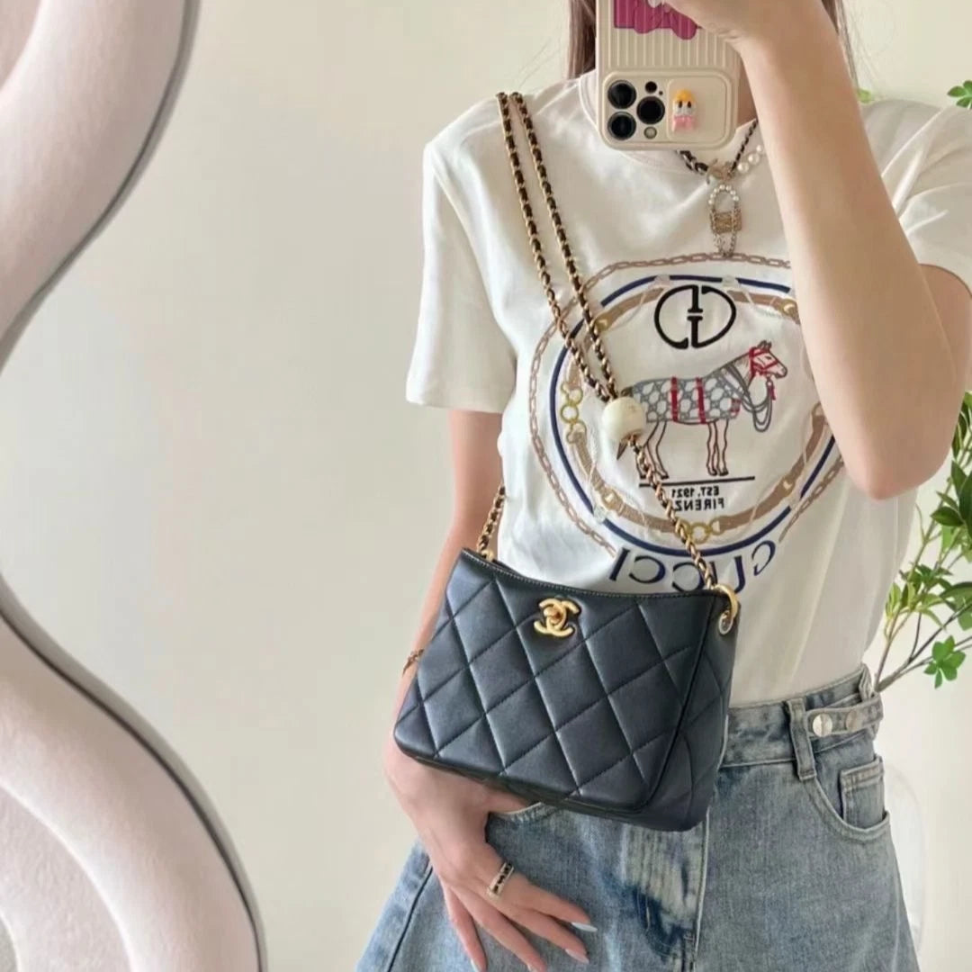 CHANEL Adjustable Double Pearl Hobo Shoulder Crossbody Bag Women