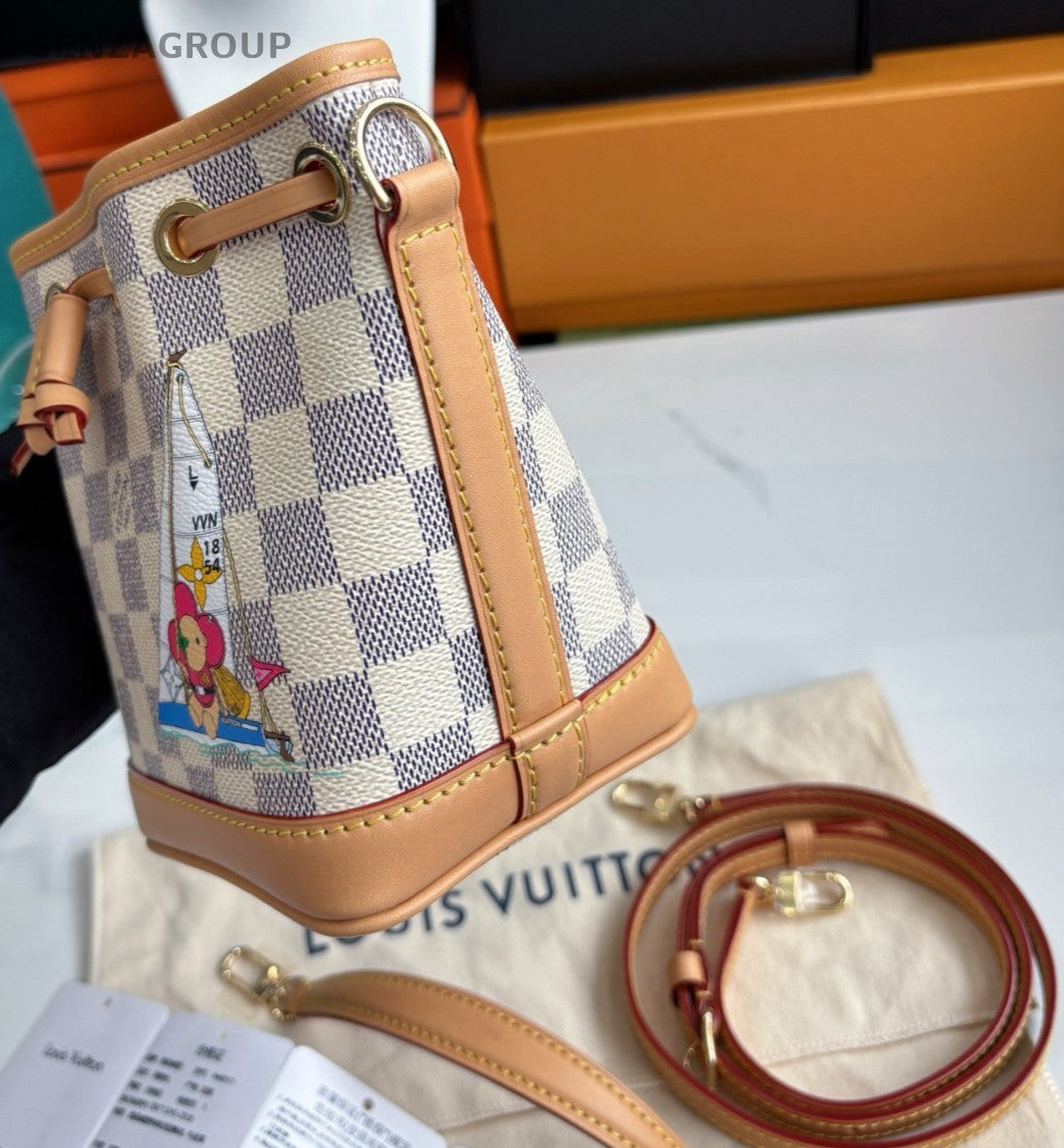 Louis Vuitton Vivienne Nano Noé Damier Azur Buck Shoulder Bag Women Brown