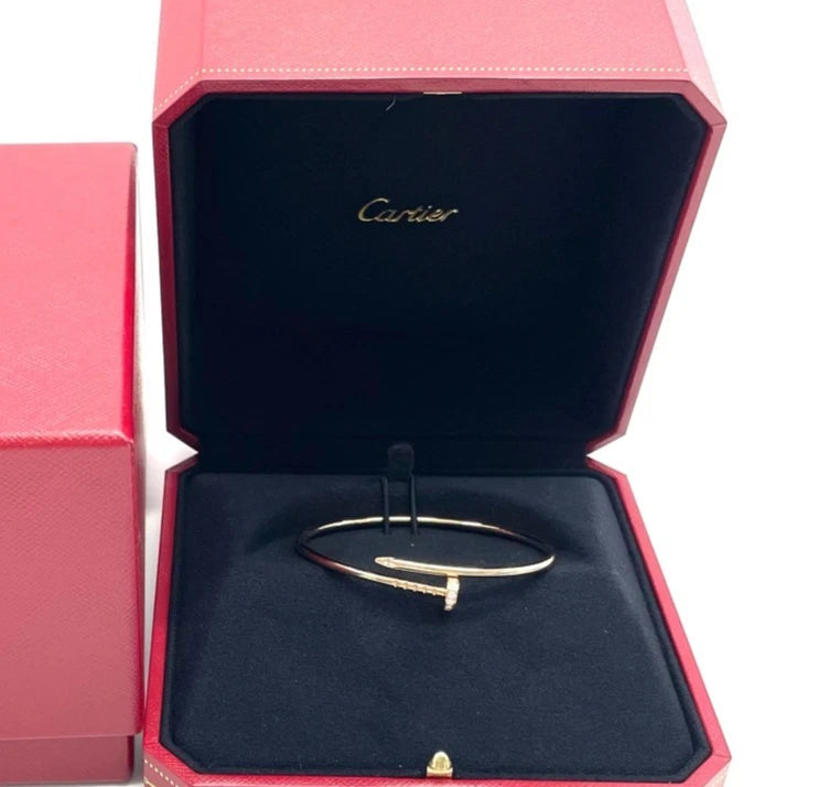 New Cartier Juste Un Clou 18k Rose Gold Small Bangle Bracelet Diamonds Size16