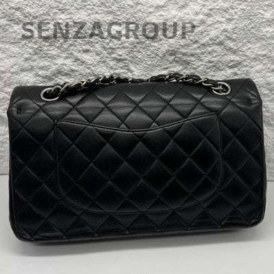 Chanel Classic Flap Black Silver Medium Lambskin Chain Shoulder Bag
