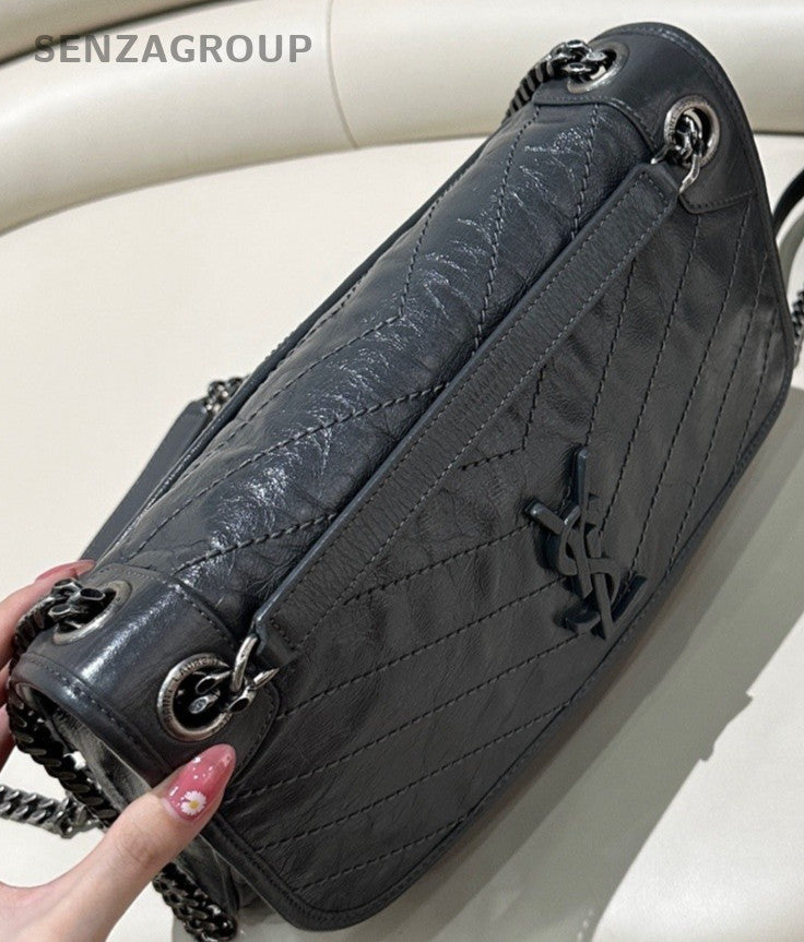 YSL Saint Lauren niki MM Shoulder Crossbody Bag Black Women Almost Brand New