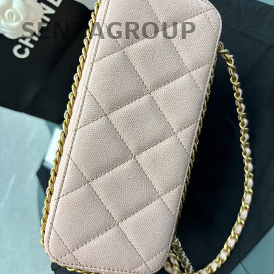 Chanel 23K Pink Quilted Backpack with Gold Chain Strap & CC Logo