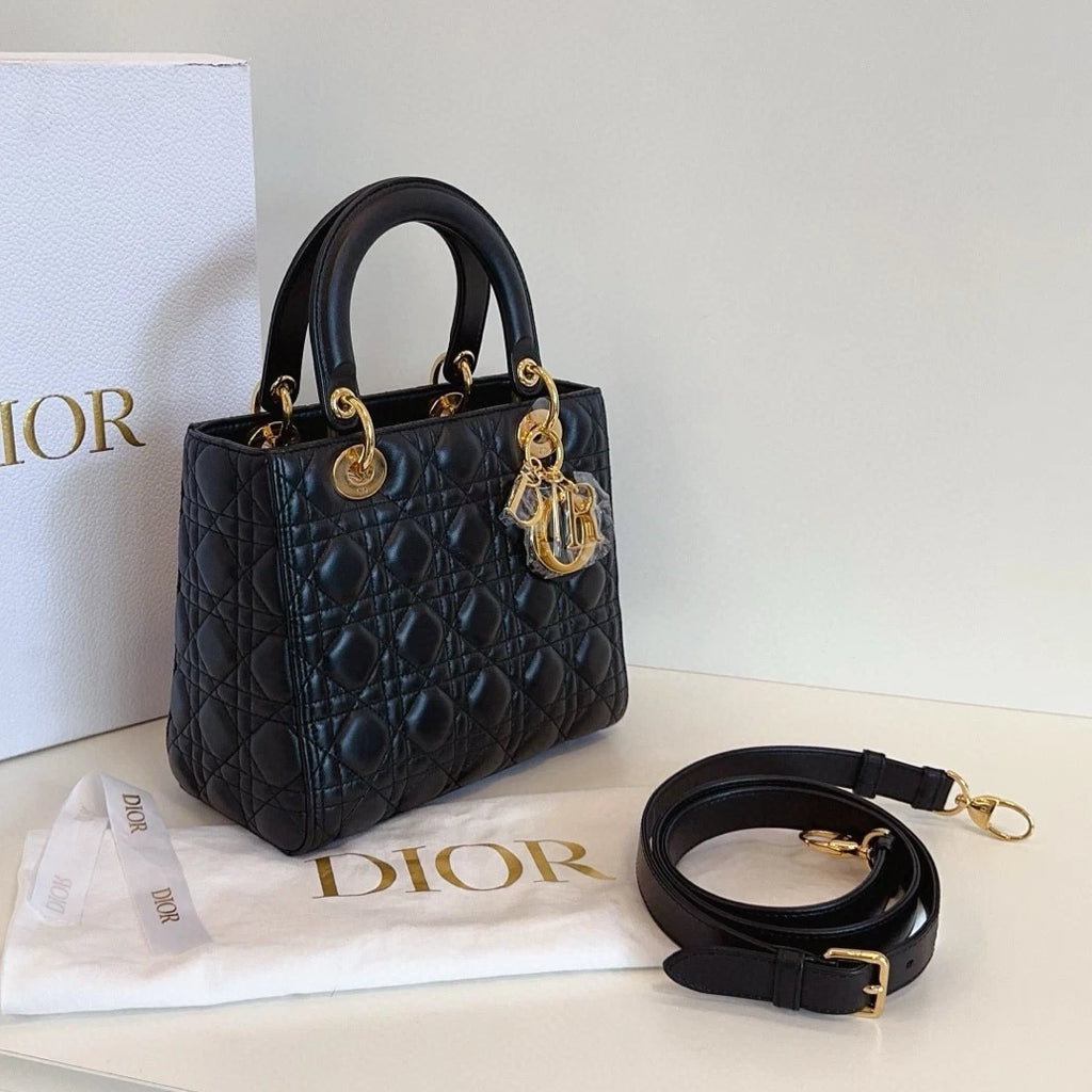 Dior Lady Dior Lambskin Crossbody Top Handle Excellent