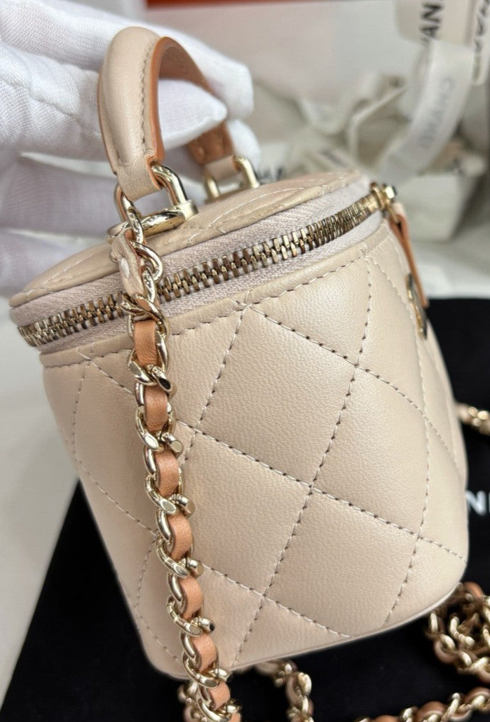 CHANEL Classic Box mini Top Handle Chain Strap Crossbody bag Women beige