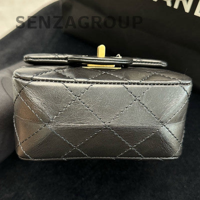 Chanel 2.55 Classic Flap Bag Black Gold Hardware Chain Shoulder Bag