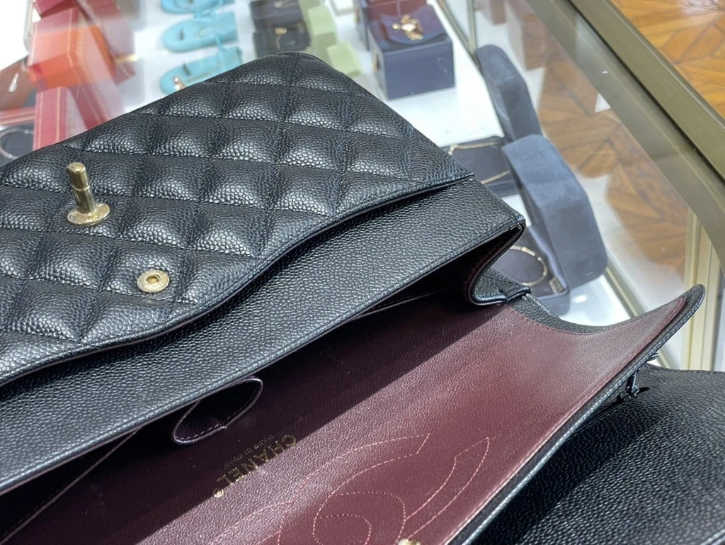 CHANEL Classic Flap Jumbo Black Leather Shoulder Bag For Women