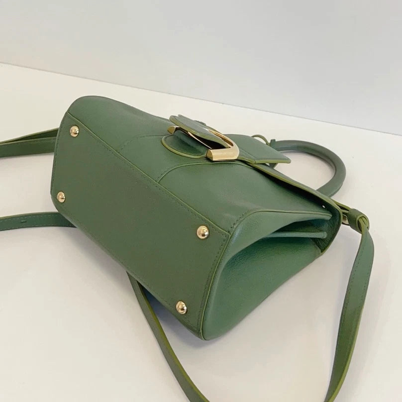 Delvaux Empire Brilliant Mini Calfskin Top Handle Crossbody Green Gold Women