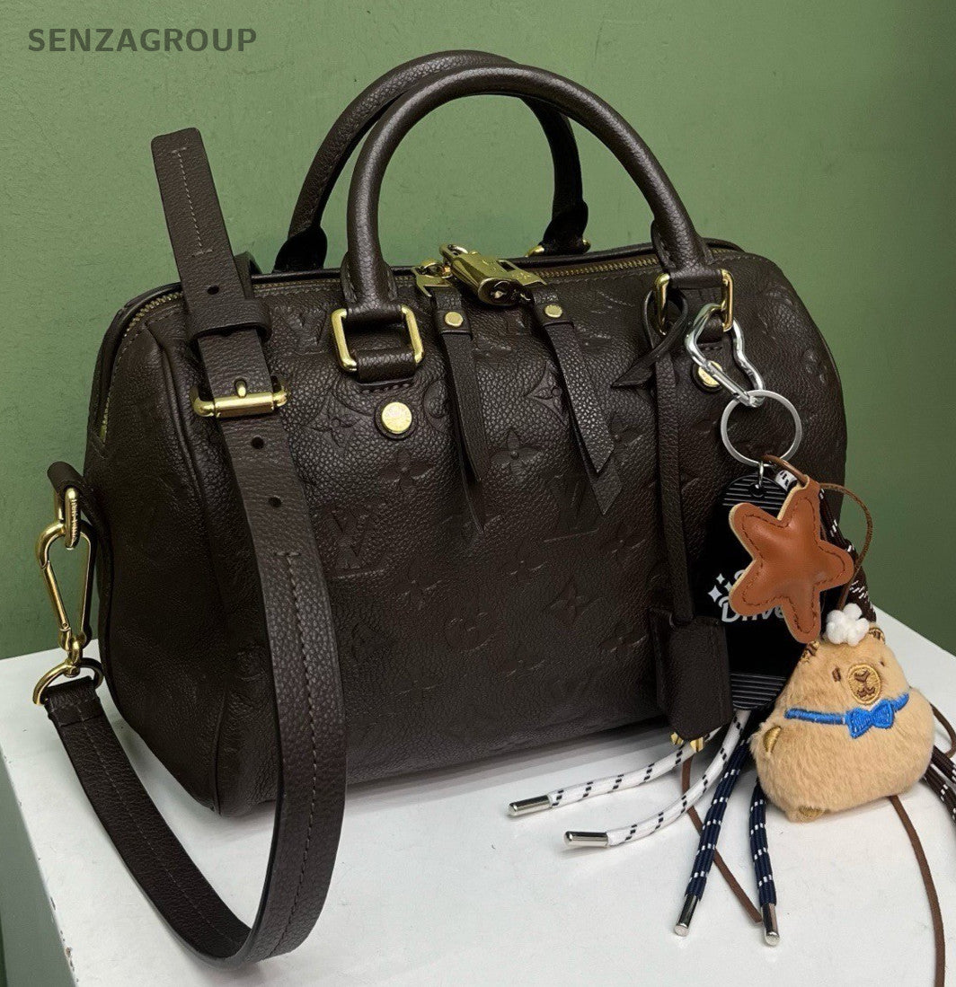 Louis Vuitton Speedy25 Monogram Top Handle Bag Crossbody Black Gold Used Women
