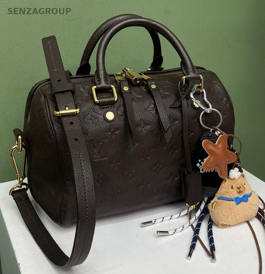 Louis Vuitton Speedy25 Monogram Top Handle Bag Crossbody Black Gold Used Women