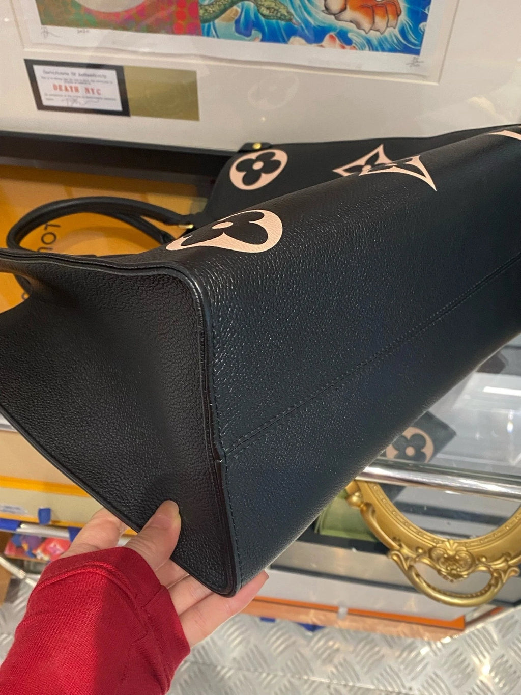 Louis Vuitton Onthego Medium Grained Leather Tote Bag For Women