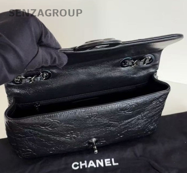 Chanel Classic Flap So Black Calfskin Chain Shoulder Bag Used Women Fashion