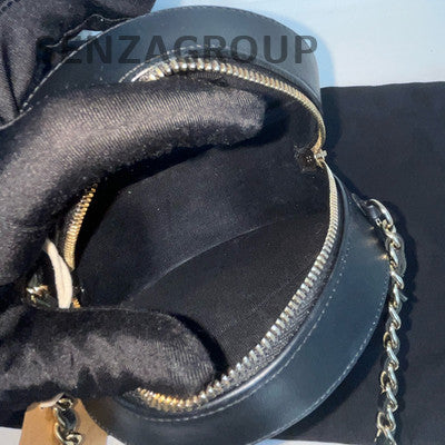 Chanel Black Gold Lambskin Round Quilted Chain Shoulder Crossbody Bag