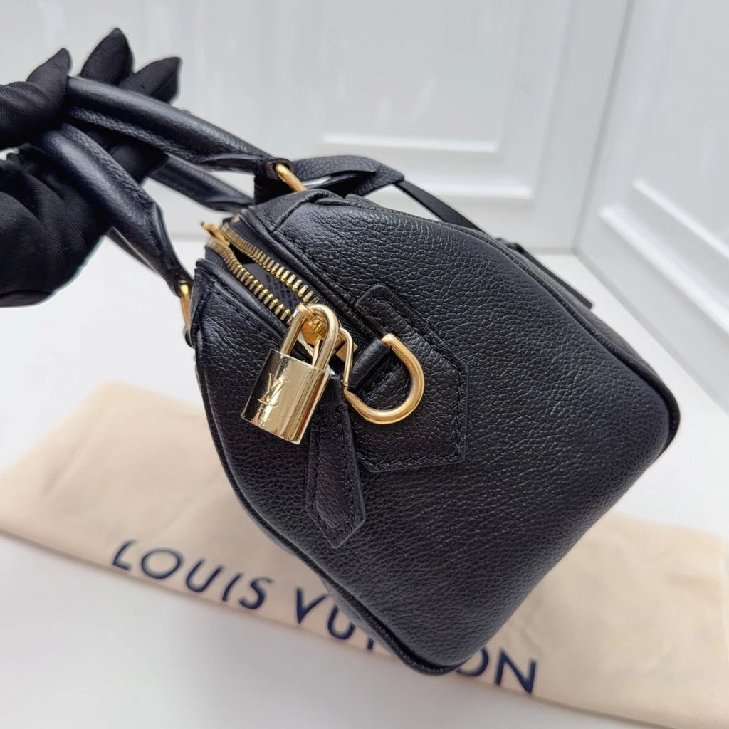 Louis Vuitton Speedy 20 Calfskin Top Handle Crossbody Bag Black Women Classic