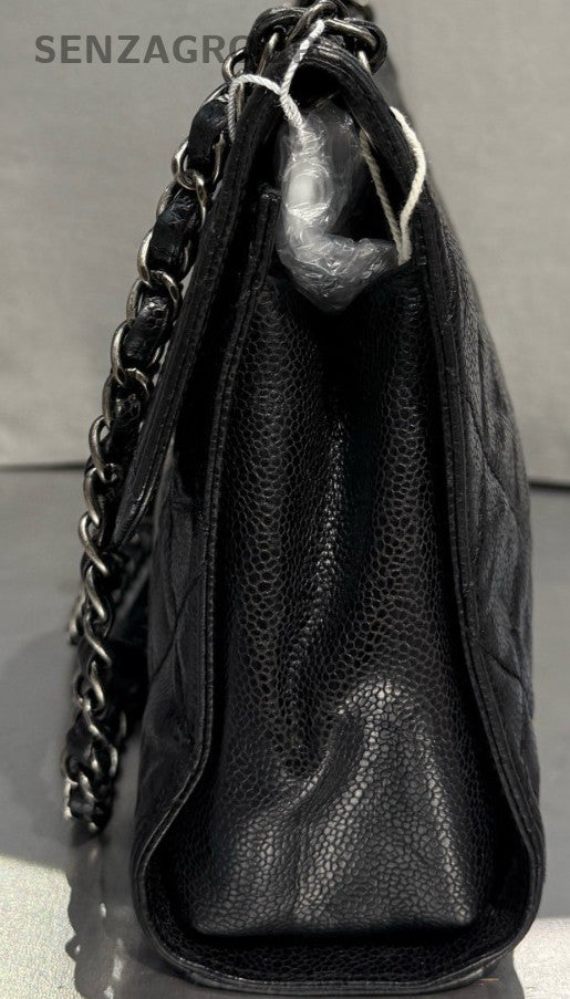 Chanel Classic Flap Calfskin PM Chain Shoulder Bag Crossbody Black Silver