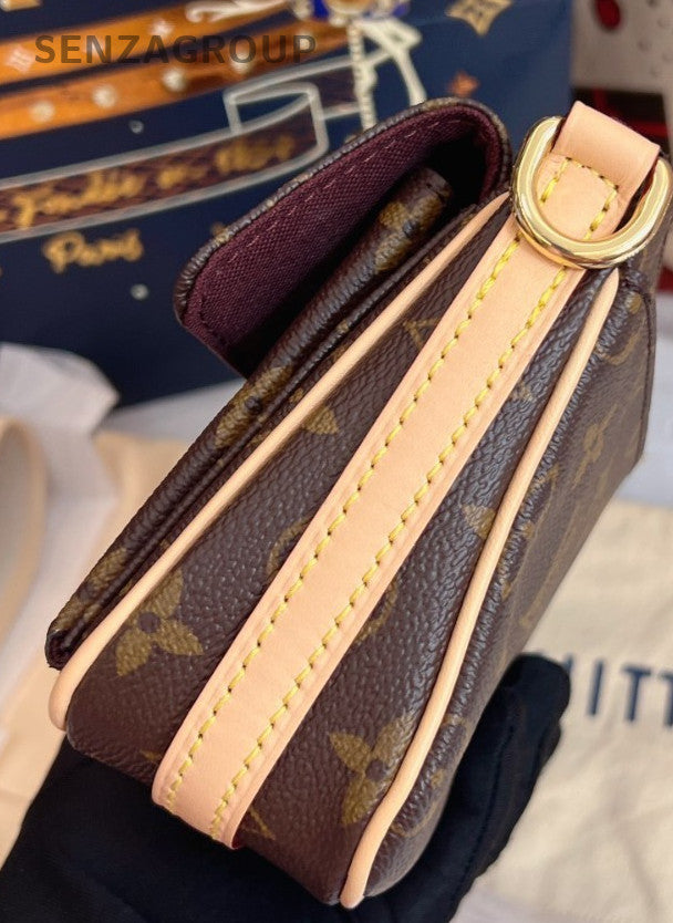 Louis Vuitton Monogram 2Way Shoulder Bag Crossbody Brown Gold Used Women Classic