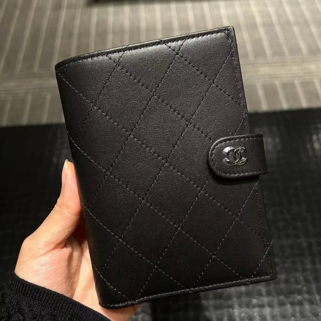 Chanel So Black Calfskin Diamond Airport Holder Black Unisex Classic S