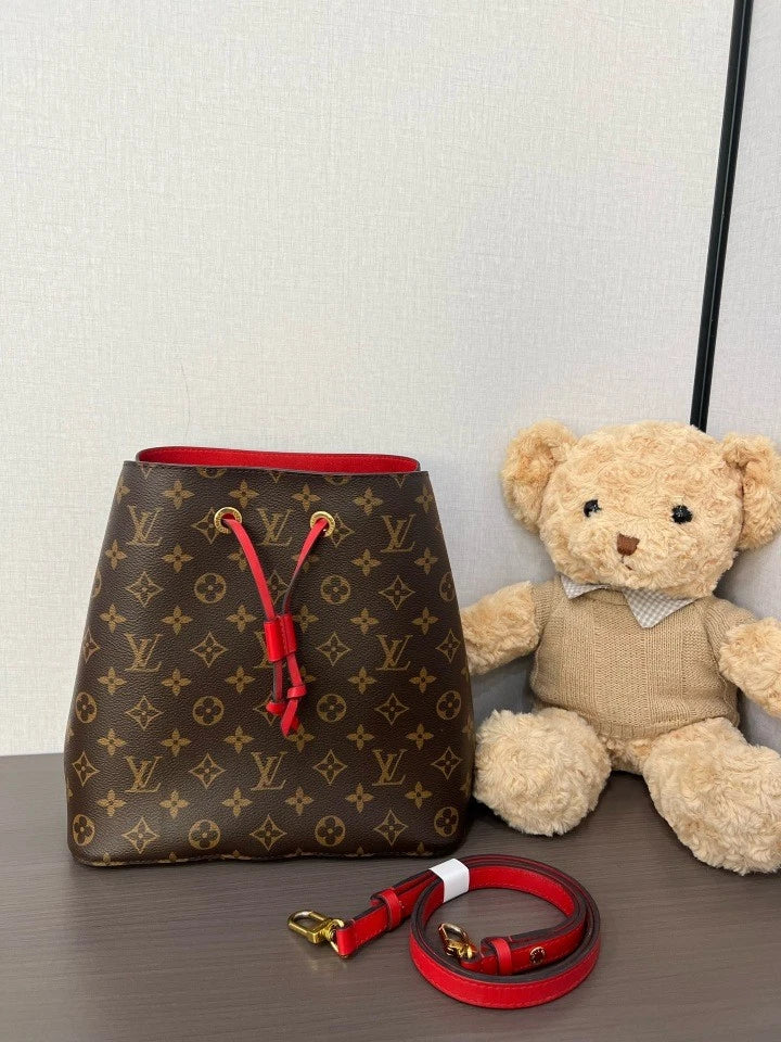 Louis Vuitton Canvas Red Bucket Bag For Women