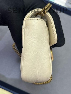 Gucci Marmont Mini White Chain Shoulder Bag with Gold Hardware