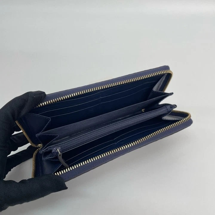 Gucci Navy Blue Leather Long Zip Wallet Clutch For Women