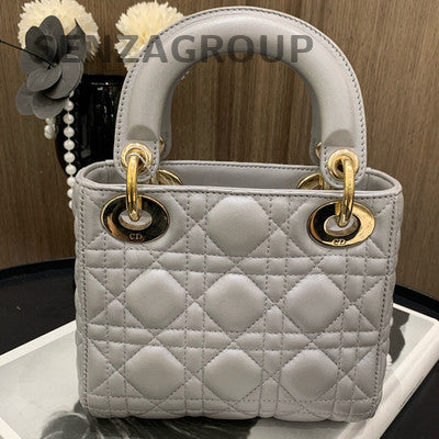 Dior Lady Dior Gray Gold Chain Crossbody Handbag Cannage Classic