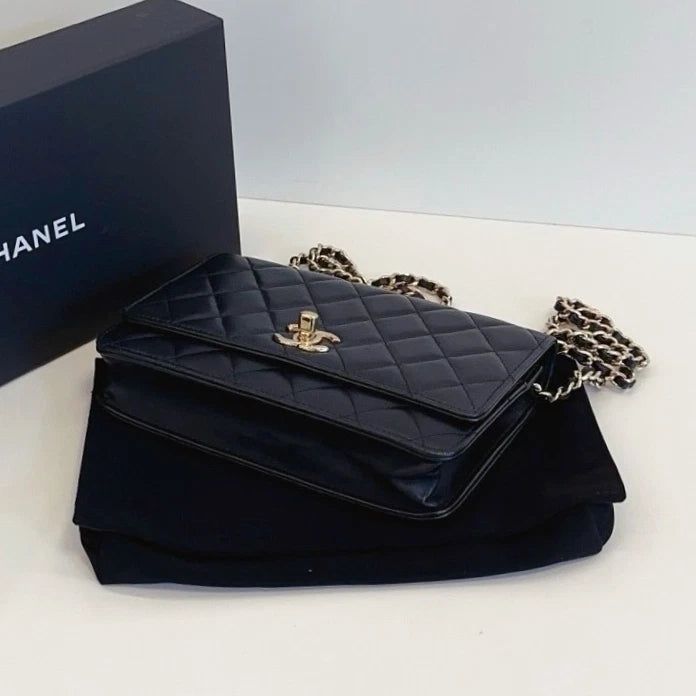Chanel Trendy CC WOC Chain Shoulder Crossbody Black Gold Women Classic