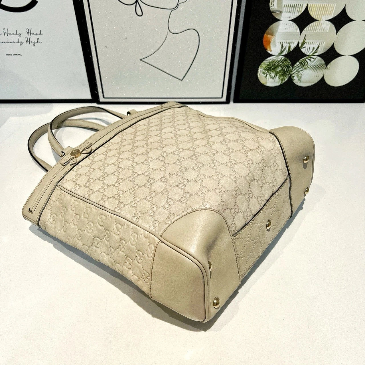 Gucci White Printed Leather Tote Shoulder Handbag for Women