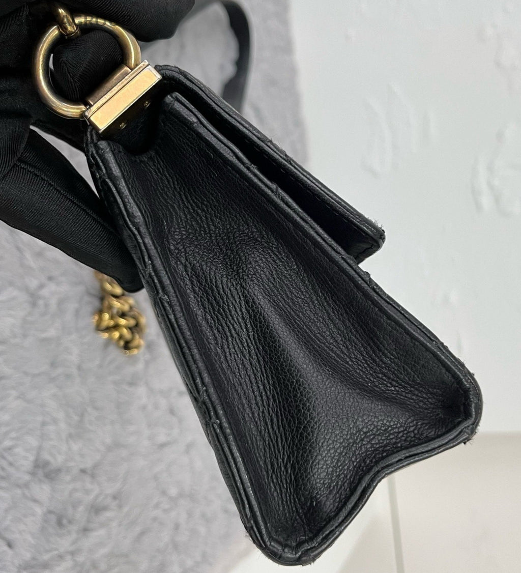 Chanel Diamond Chain Black Gold Shoulder Bag Crossbody Women Classic Designer