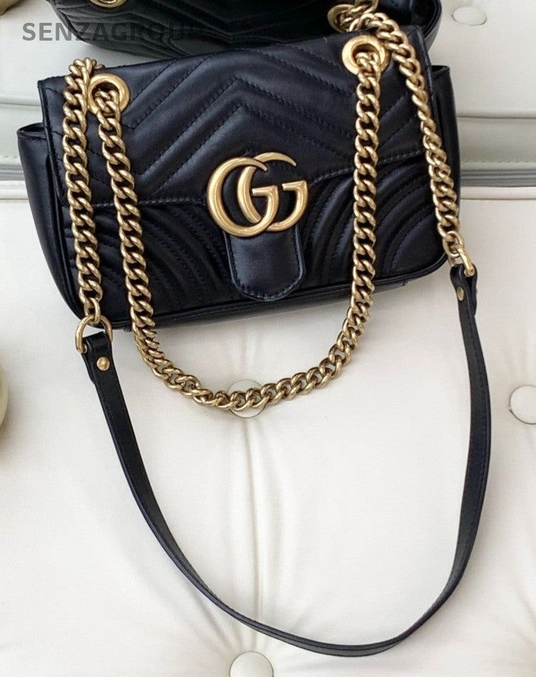 GUCCI GG Marmont 22 Chain Shoulder bag Crossbody Women Black Gold Classic
