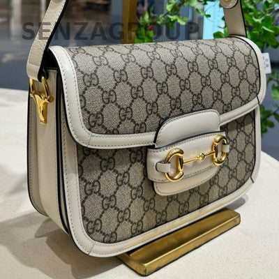 Gucci Horsebit 1955 White GG Supreme Canvas Shoulder Bag for Women