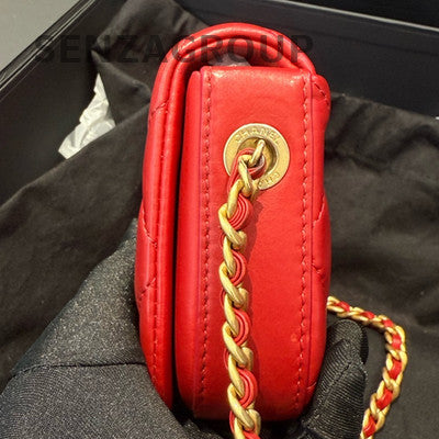 Chanel Quilted Chain Shoulder Crossbody Bag Red Gold Hardware Classic