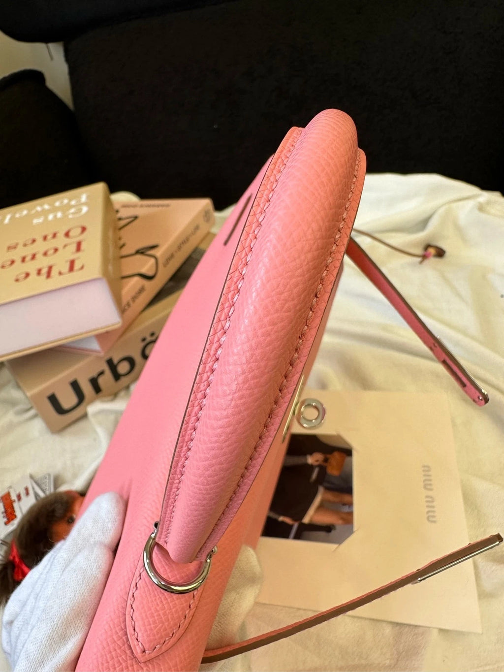 Hermes Kelly25 Pink Leather Top Handle Bag For Women