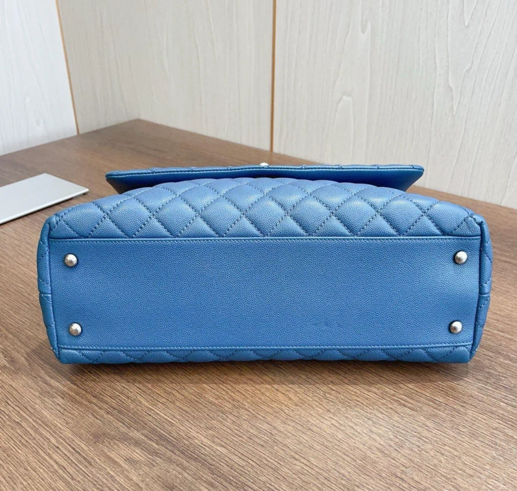 CHANEL Coco Handle Calfskin GM Top Handle Bag Crossbody Bag Blue Women