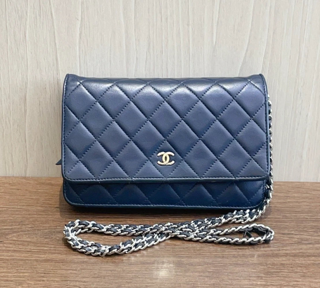 Chanel WOC Diamond Blue Shoulder Bag Crossbody Bag Sliver Hardware Women Classic