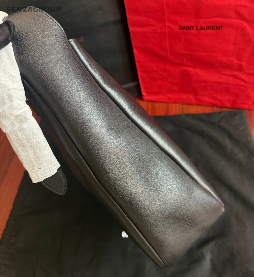 Saint Laurent Hobo Soft GM Tote Shoulder Bag Black Gold Women Classic