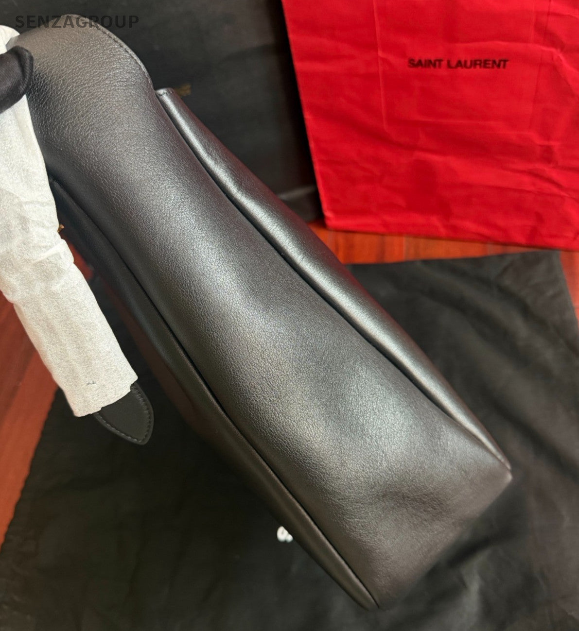 Saint Laurent Hobo Soft GM Tote Shoulder Bag Black Gold Women Classic